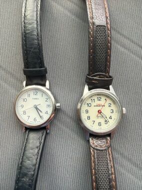 Timex Men's White Dial Watch with Black and Brown Straps
